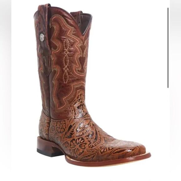 Tanner Mark Boots Other - Leather Tanner Mark Hand Tooled Western Boot Broad Square Toe Men 8/Women